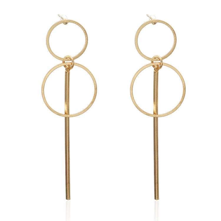 Geometric Hollow Large Small Circle Long Type Alloy Stud Earrings(Gold)