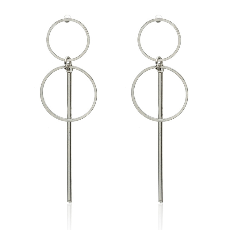 Geometric Hollow Large Small Circle Long Type Alloy Stud Earrings(Silver)