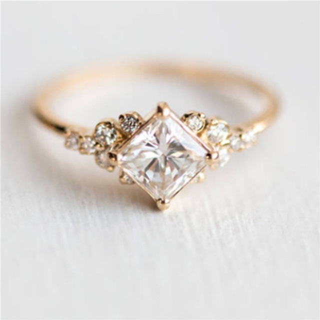 Geometric Square Rings for Women Wedding Rhinestone Finger Rings Charm Jewelry, Ring Size:8
