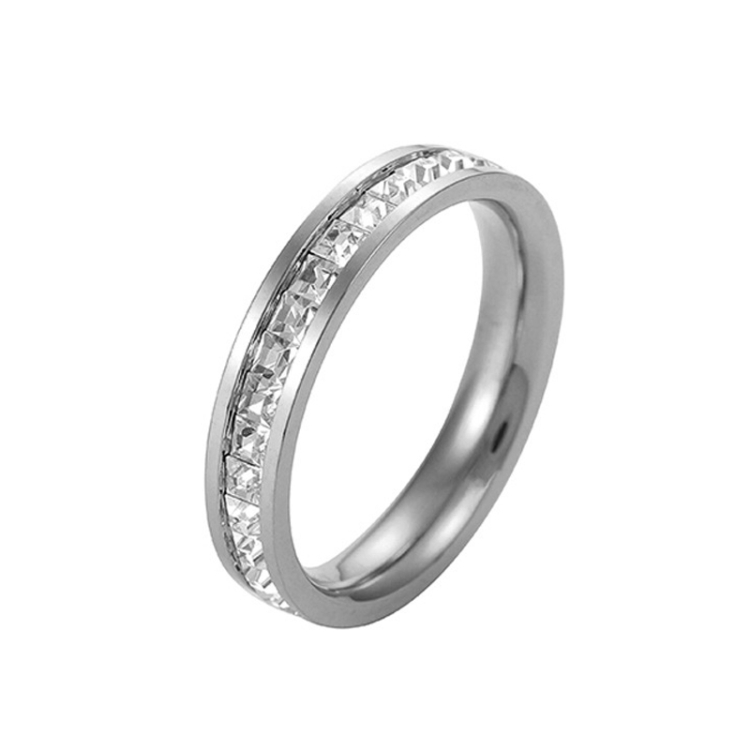 Girls Simple Titanium Steel Diamond Ring, Size: US Size 3(Single Row Silver)