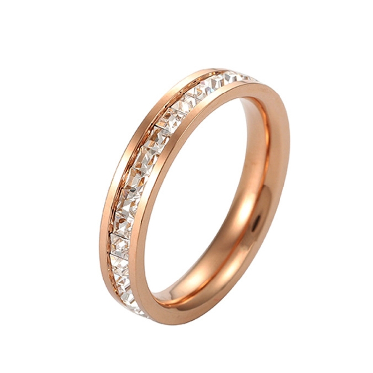 Girls Simple Titanium Steel Diamond Ring, Size: US Size 4(Single Row Rose Gold)