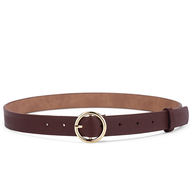 Gold Ring Belt Female PU Leather Waist Belts Jeans Pants(Coffee)