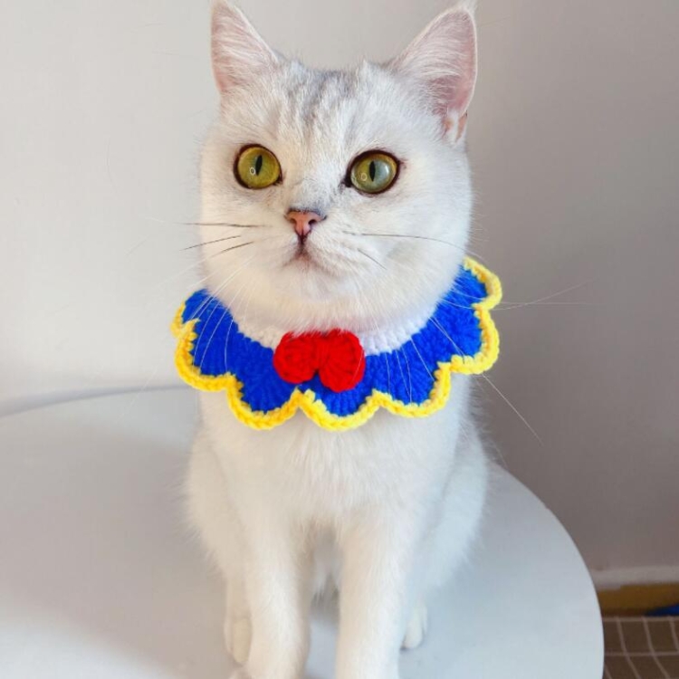 Handmade Woolen Knitting Adjustable Flower Bow Knot Cat Dog Bib Accessories Collar, Size:M 25-35cm(Blue)
