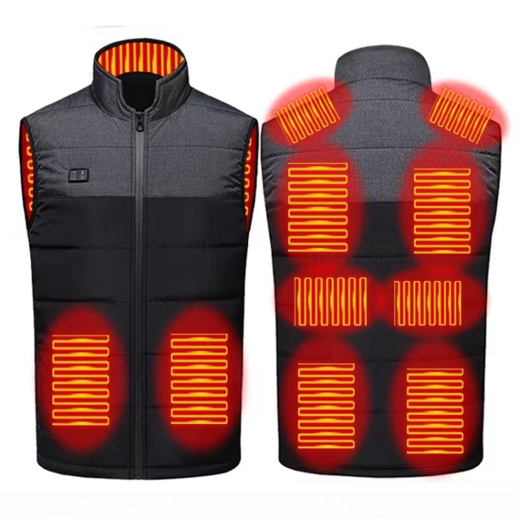 Heated Vest Electric Heating 3 Constant Temperature Warm Cotton Jacket, Size: S(Black-11 Zones Heating)