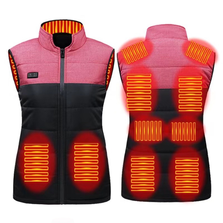 Heated Vest Electric Heating 3 Constant Temperature Warm Cotton Jacket, Size: XL(Red-11 Zones Heating)