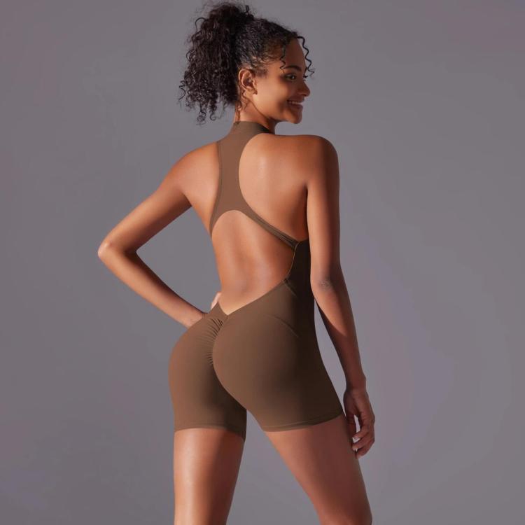 High-Intensity Tight-Fitting Backless Bodysuit/Yoga Wear, Size: M(Chestnut)