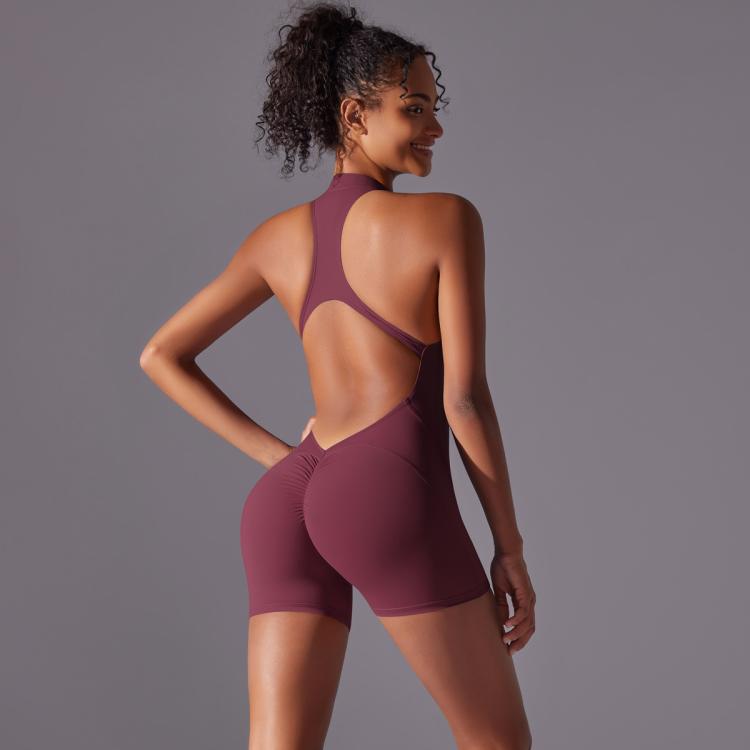 High-Intensity Tight-Fitting Backless Bodysuit/Yoga Wear, Size: S(Maroon)