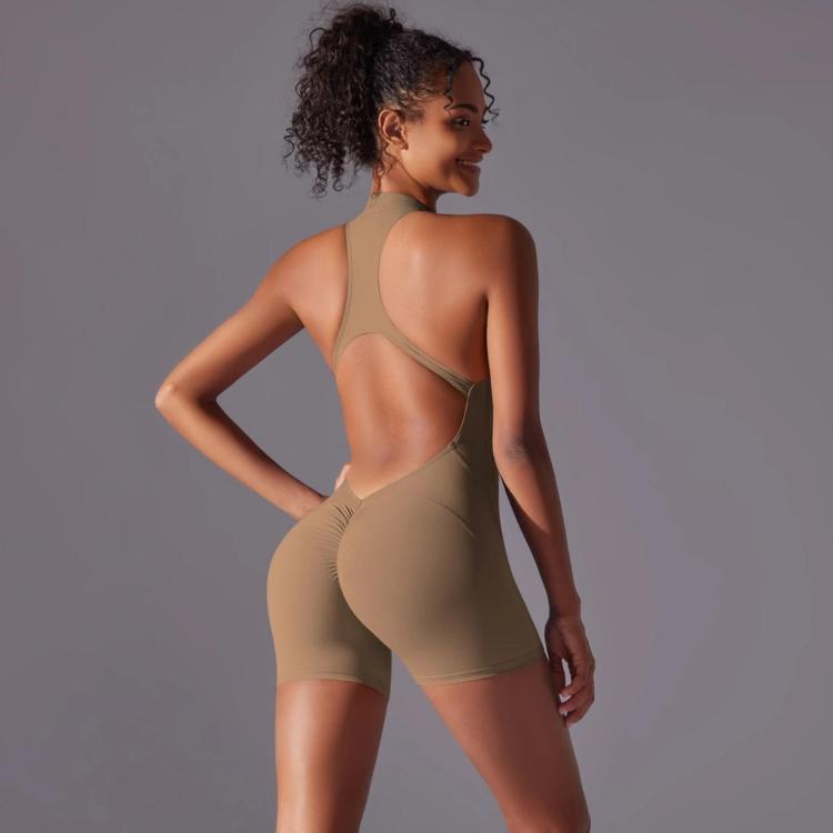 High-Intensity Tight-Fitting Backless Bodysuit/Yoga Wear, Size: XL(Cocoa)
