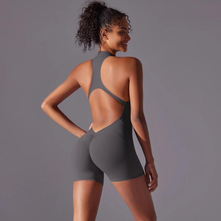 High-Intensity Tight-Fitting Backless Bodysuit/Yoga Wear, Size: XL(Dark Gray)