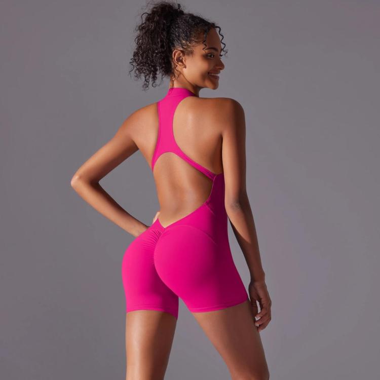 High-Intensity Tight-Fitting Backless Bodysuit/Yoga Wear, Size: XL(Dragon Fruit)