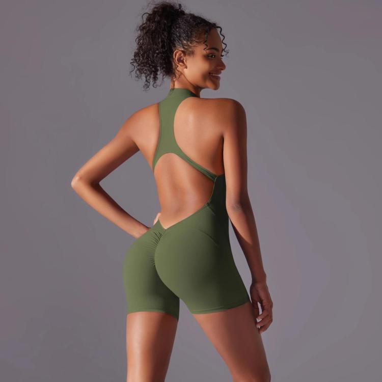High-Intensity Tight-Fitting Backless Bodysuit/Yoga Wear, Size: XL(Green)