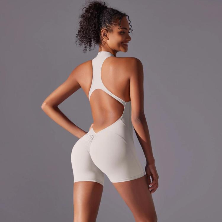 High-Intensity Tight-Fitting Backless Bodysuit/Yoga Wear, Size: XL(White-gray)