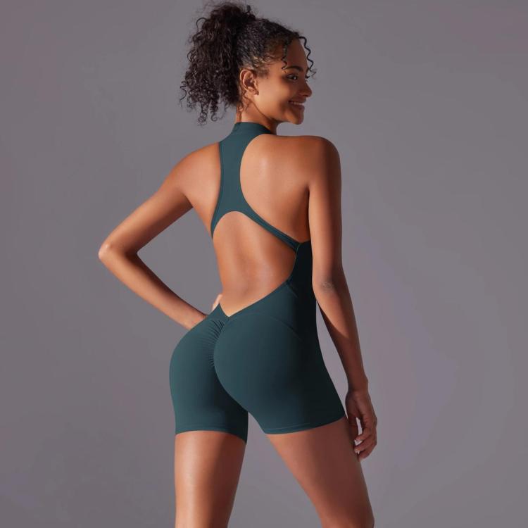 High-Intensity Tight-Fitting Backless Bodysuit/Yoga Wear, Size: XL(Wood Green)