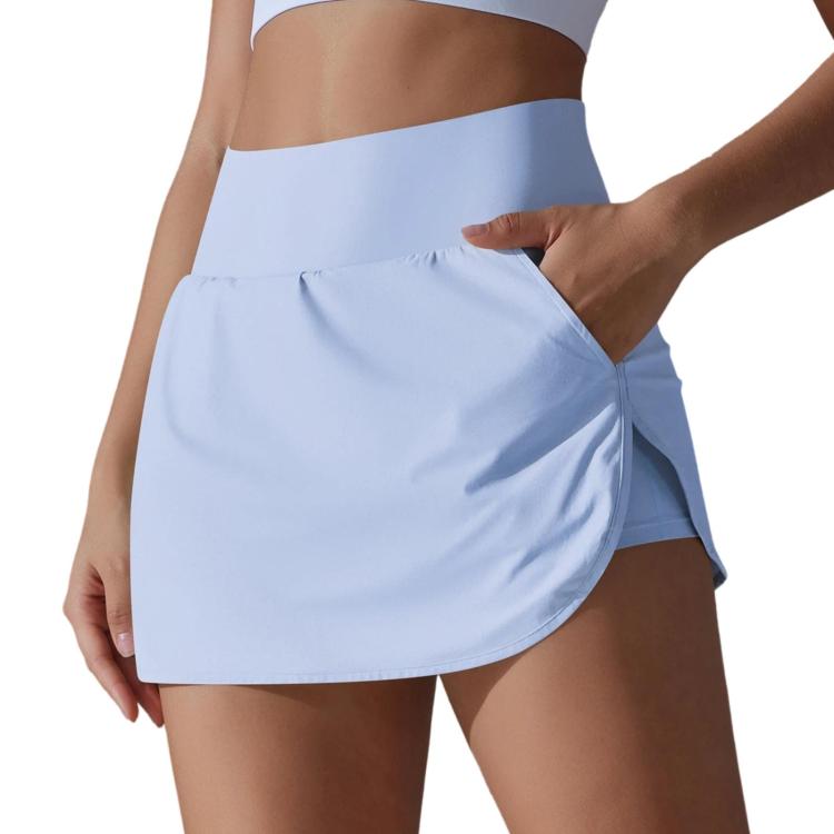 High-Waisted Form-Fitting Two-Piece Style Tennis Skirt With Back Pockets, Size: S(Dreamy Light Blue)
