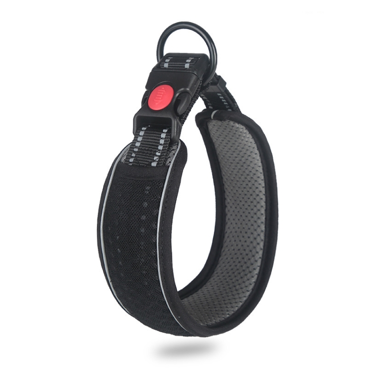 Honeycomb Net Dog Collar Neck Collar Breathable Reflective Anti-Strangle Collar L(Black)