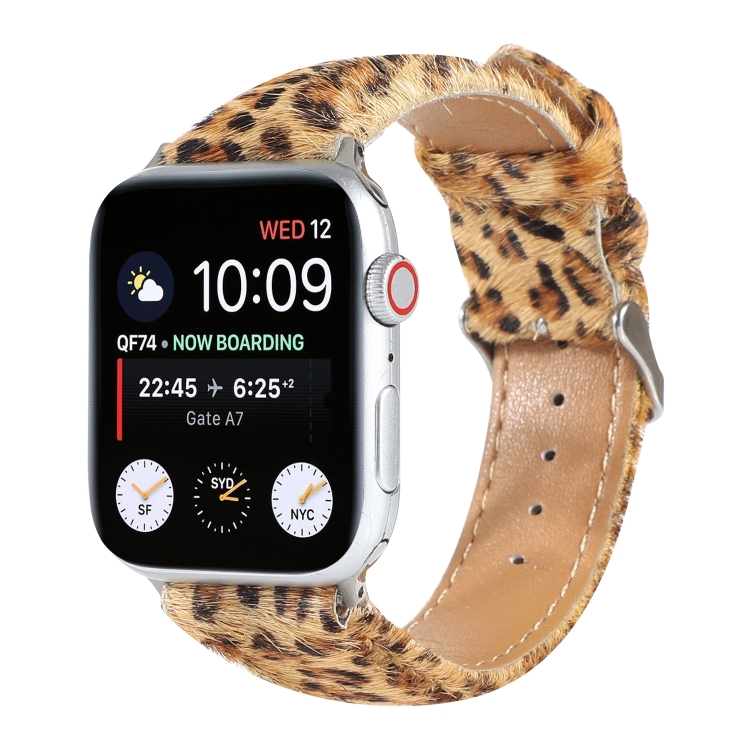 Horsehair Fluffy Leopard Print Leather Watch Band For Apple Watch Ultra 49mm&Watch Ultra 2 49mm / Series 9&8&7 45mm / SE 3&SE 2&6&SE&5&4 44mm / 3&2&1 42mm(5)