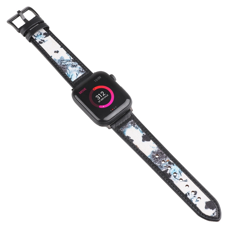 Ink Painting Leather Watch Band For Apple Watch Ultra 49mm&Watch Ultra 2 49mm / Series 9&8&7 45mm / SE 3&SE 2&6&SE&5&4 44mm / 3&2&1 42mm(Blue)