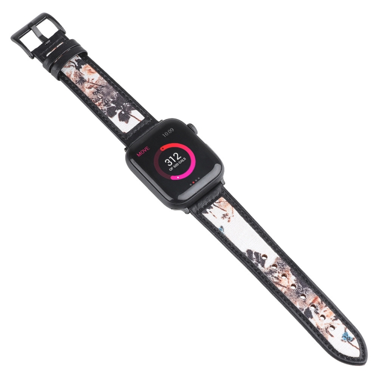 Ink Painting Leather Watch Band For Apple Watch Ultra 49mm&Watch Ultra 2 49mm / Series 9&8&7 45mm / SE 3&SE 2&6&SE&5&4 44mm / 3&2&1 42mm(Brown)