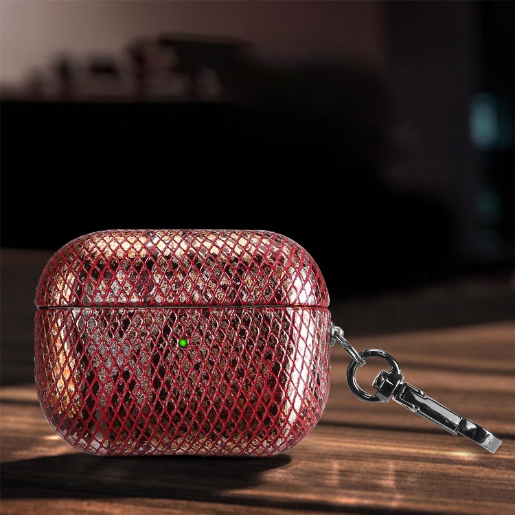 J01 Mesh Snakeskin Headphone Case For AirPods Pro(Red)