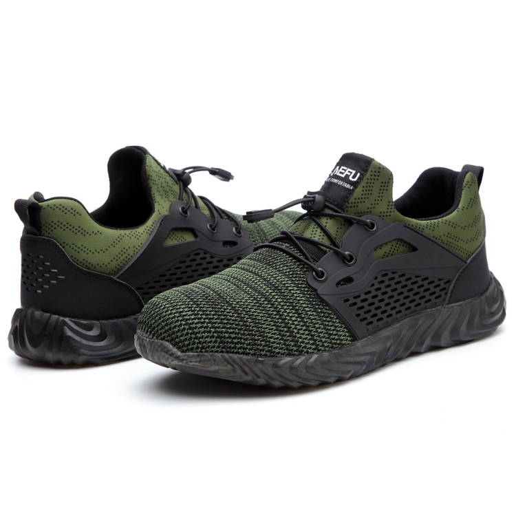 Jiefu Flying Knitted Air Permeable Insulating Steel Head Anti Smashing Shoes Anti Piercing Safety Labor Protection Shoes (Color:Green Size:42)