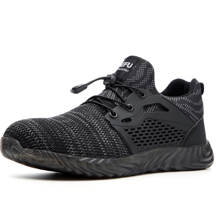 Jiefu Flying Knitted Air Permeable Insulating Steel Head Anti Smashing Shoes Anti Piercing Safety Labor Protection Shoes (Color:Grey Size:42)