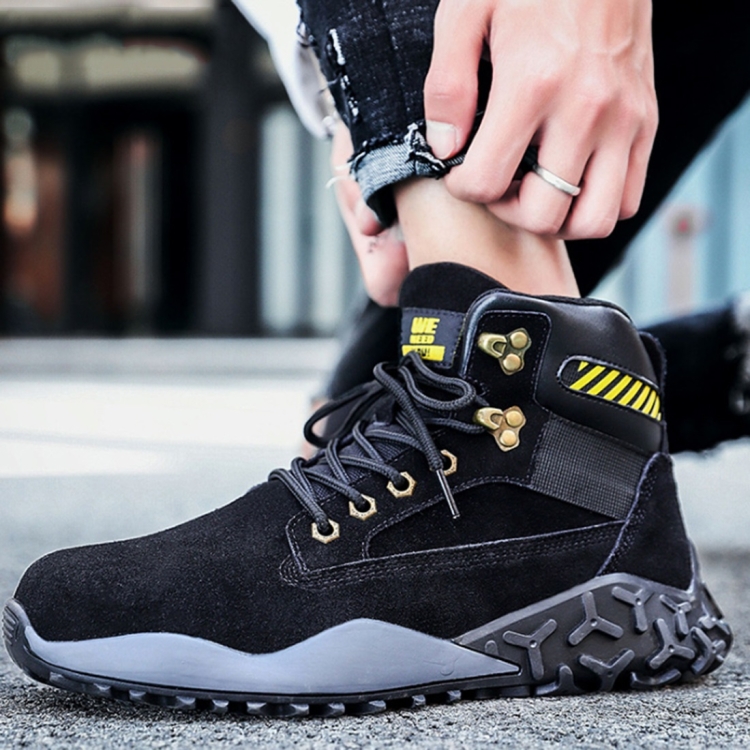 Jiefu Light And Breathable Steel Head Anti Smashing, Anti Piercing, Anti Slip And Waterproof Safety Shoes (Color:High Top Black Size:44)