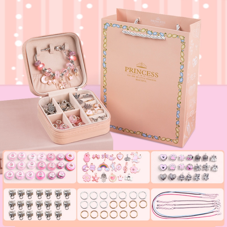 Kids DIY Beaded Bracelet Kids Jewelry Accessories, Color: Sakura Pink With Storage Box