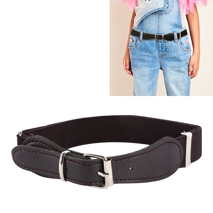 Kids Polyester + PU Leather Square Pin Buckle Adjustable Elastic Belt, Length:65cm(Coffee)
