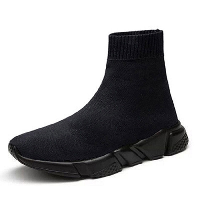 Knit Upper Breathable Sport Sock Boots Chunky Sneakers High Top Running Shoes for Men / Women, Shoe Size:45(Black)