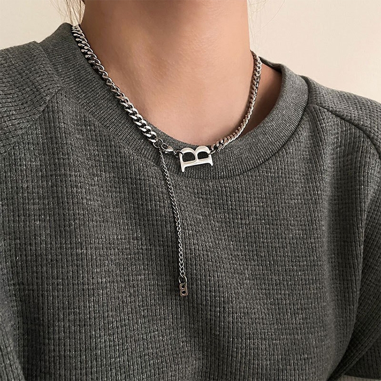 Ladies Alphabet Versatile Titanium Steel Necklace Twist Chain, Specification:XL1400