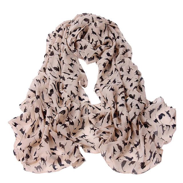 Ladies Cats Printed Chiffon Scarf, Length: 150cm x 60cm(Pink)