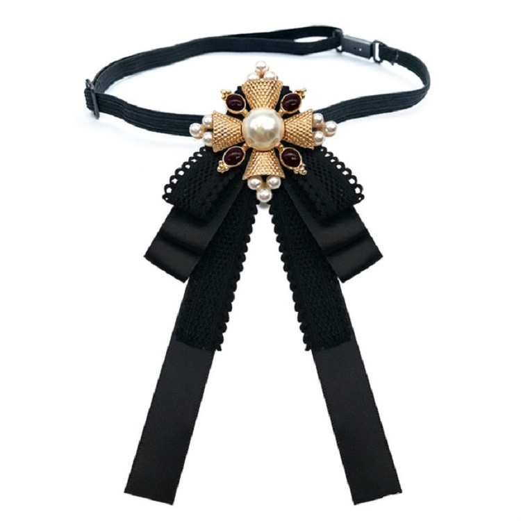Ladies Court Style Cloth Brooch Lace Bow-knot Bow Tie Costume Accessories, Style:Tie Belts Version(Black)