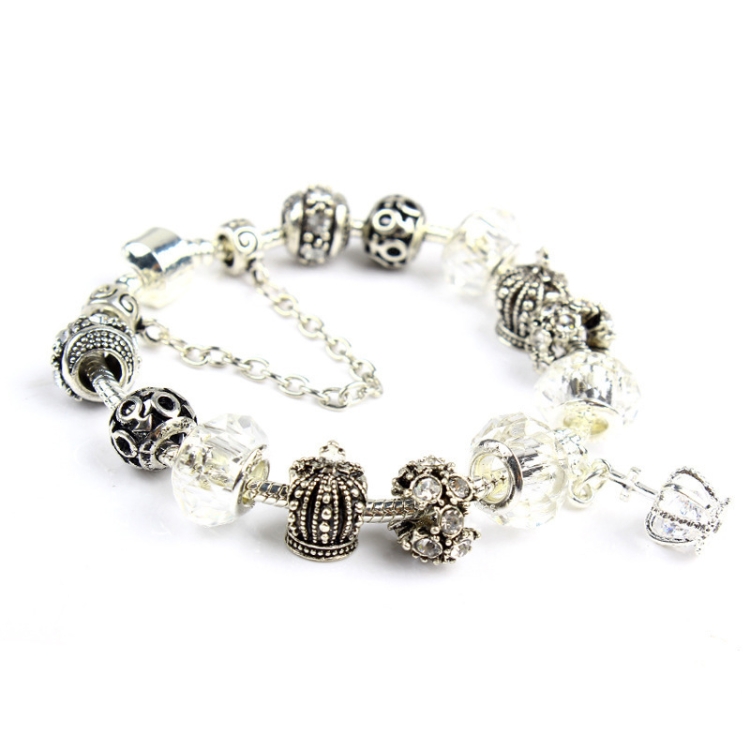 Ladies Crown Colorful Crystal Beaded Bracelet Handmade Glass Bead Bracelet Length: 19cm(DZ34)