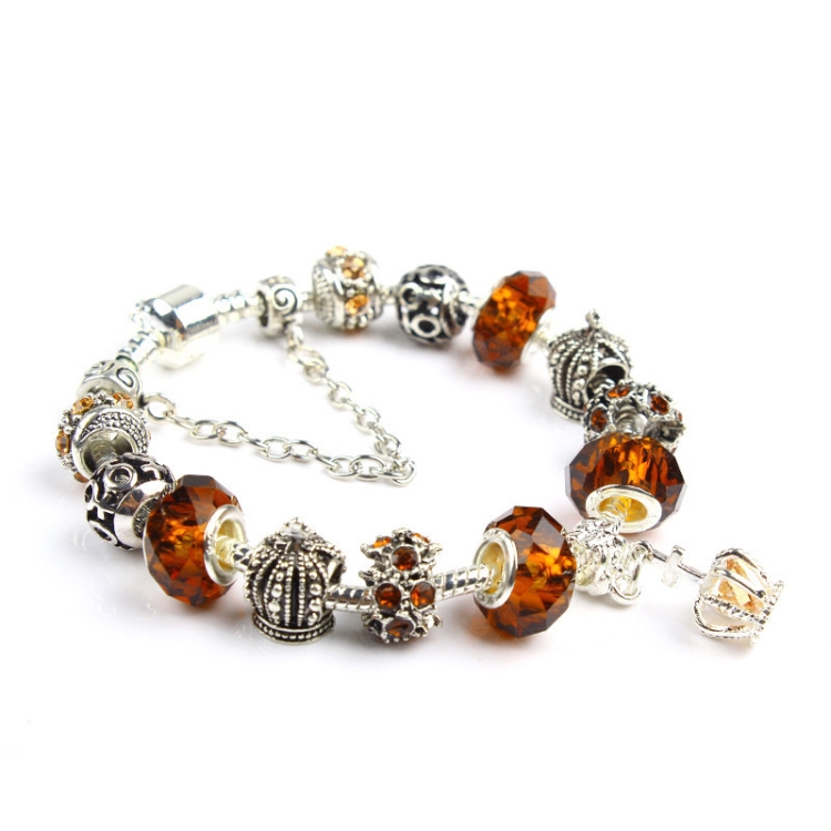 Ladies Crown Colorful Crystal Beaded Bracelet Handmade Glass Bead Bracelet Length: 19cm(DZ35)