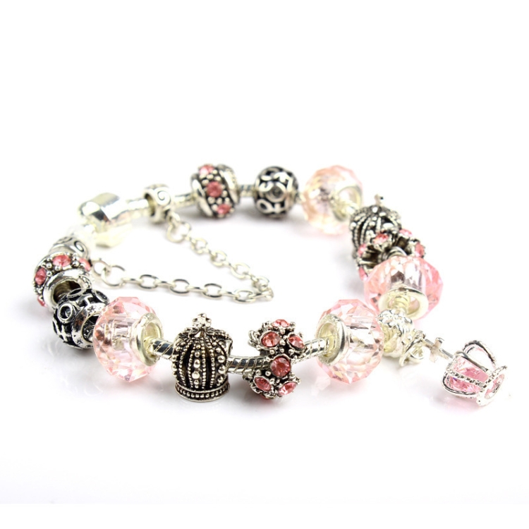Ladies Crown Colorful Crystal Beaded Bracelet Handmade Glass Bead Bracelet Length: 19cm(DZ36)