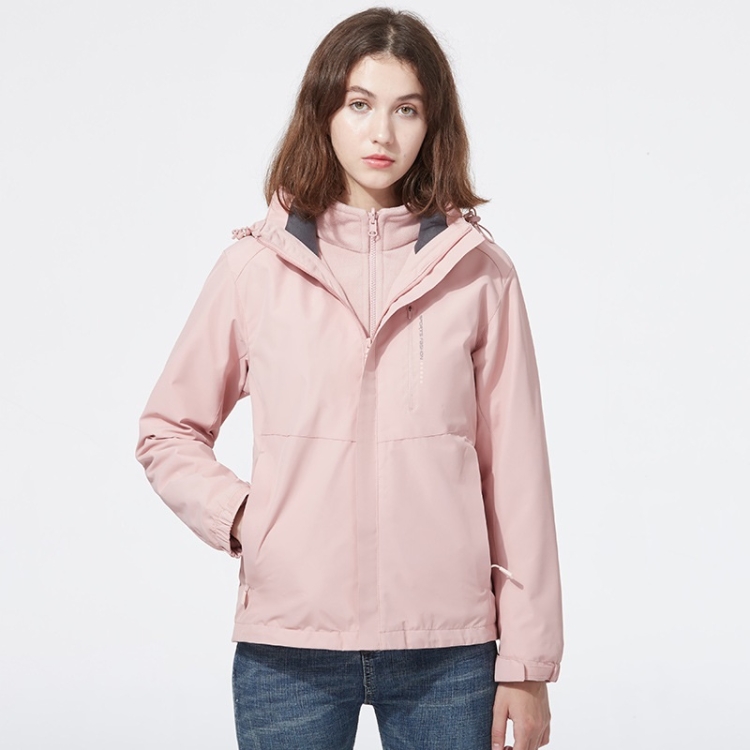 Ladys Detachable 3 in 1 Pair Of Waterproof, Windproof, Warm And Breathable Couples Stormsuit (Color:Cherry Pink Size:L)