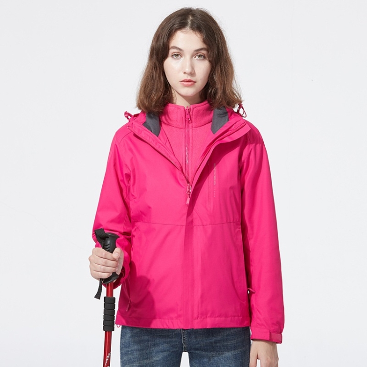Ladys Detachable 3 in 1 Pair Of Waterproof, Windproof, Warm And Breathable Couples Stormsuit (Color:Rose Red Size:L)