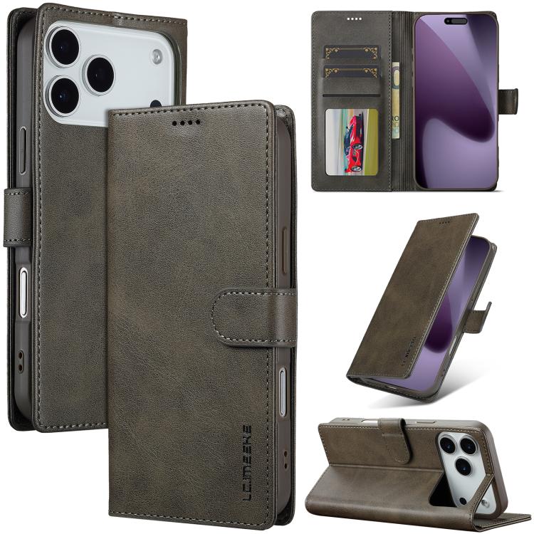 LC.IMEEKE Calf Texture Horizontal Flip Leather Case For iPhone 17 Pro(Grey)
