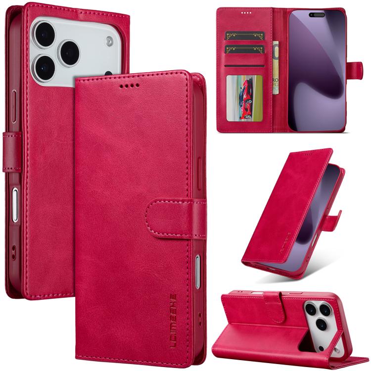 LC.IMEEKE Calf Texture Horizontal Flip Leather Case For iPhone 17 Pro(Red)