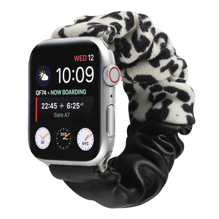 Leather Leopard Pattern Stitching Watch Band For Series 7 45mm / 6 & SE & 5 & 4 44mm / 3 & 2 & 1 42mm(Black)