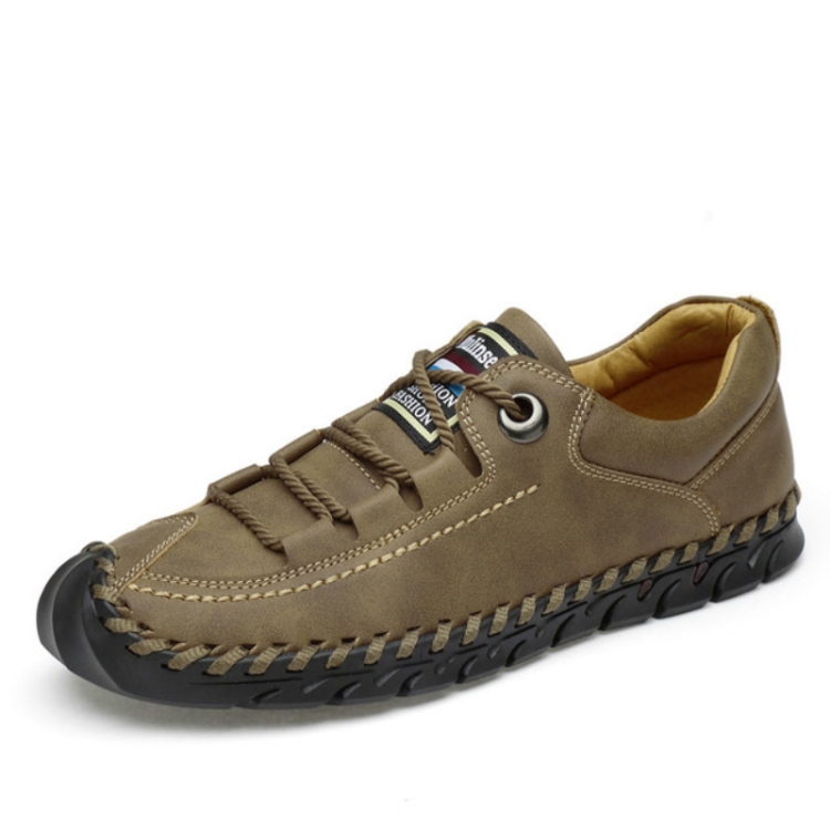 Leather Men Casual Shoes Outdoor Shoes, Size:42(Khaki)
