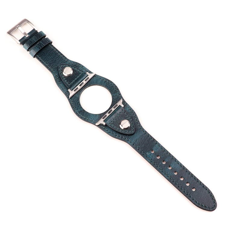 Leather Watch Band For Apple Watch Series 9&8&7 41mm / SE 3&SE 2&6&SE&5&4 40mm / 3&2&1 38mm(Discolored Oil Wax Blue)