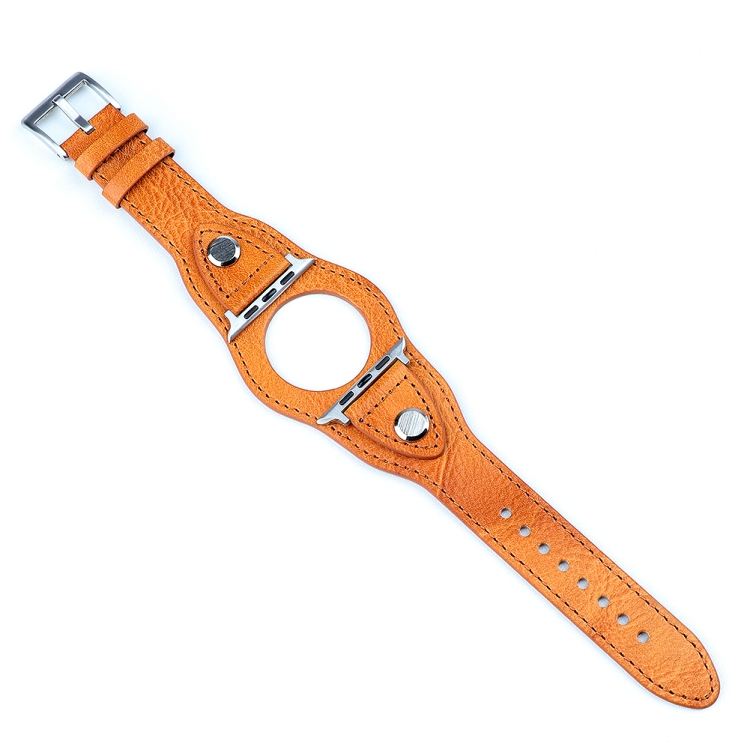 Leather Watch Band For Apple Watch Series 9&8&7 41mm / SE 3&SE 2&6&SE&5&4 40mm / 3&2&1 38mm(Yellow Brown)