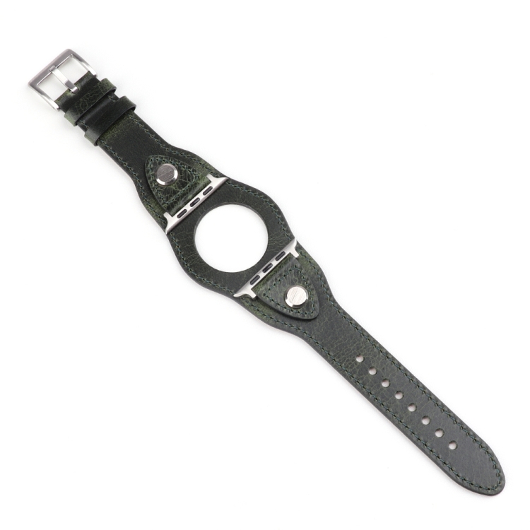 Leather Watch Band For Apple Watch Ultra 49mm&Watch Ultra 2 49mm / Series 9&8&7 45mm / SE 3&SE 2&6&SE&5&4 44mm / 3&2&1 42mm(Discolored Oil Wax Green)