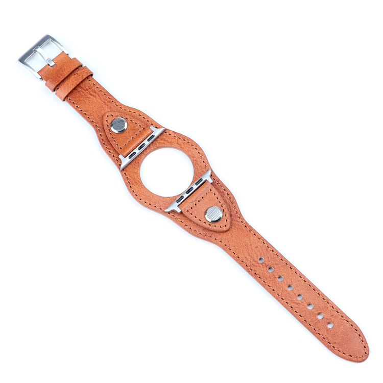 Leather Watch Band For Apple Watch Ultra 49mm&Watch Ultra 2 49mm / Series 9&8&7 45mm / SE 3&SE 2&6&SE&5&4 44mm / 3&2&1 42mm(Light Brown)