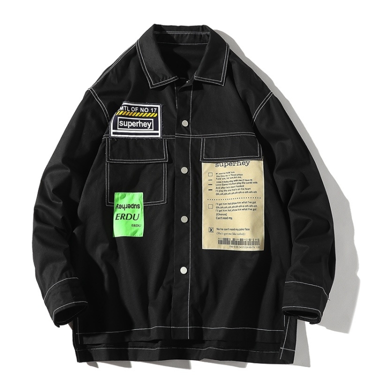 Leisure Art Port Wind Long Sleeve Shirt Jacket for Men (Color:Black Size:M)