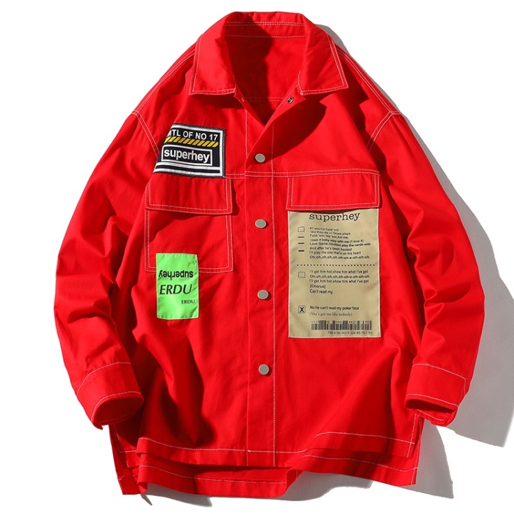 Leisure Art Port Wind Long Sleeve Shirt Jacket for Men (Color:Red Size:XXL)