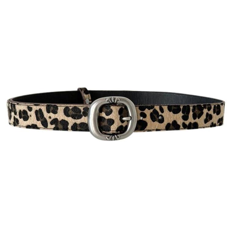 Leopard Print Mohair Leather Belt with Metal Buckle(105cm)