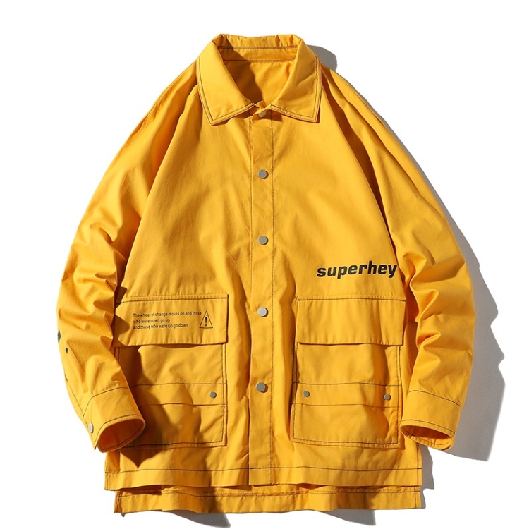 Letters Print Long Sleeve Coat Casual Jacket for Men (Color:Yellow Size:XXXL)