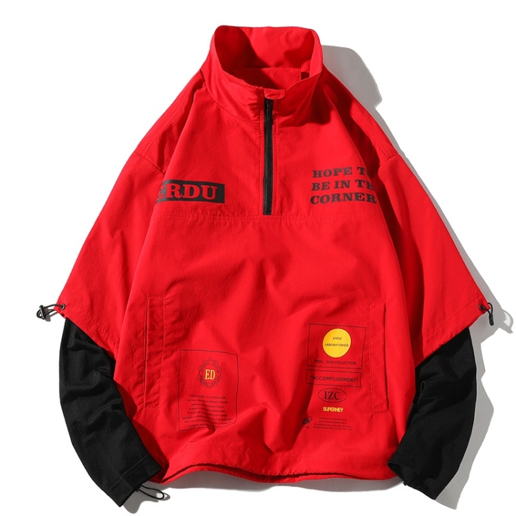 Letters Printed Pullover Jacket Couple Loose Casual Jacket (Color:Red Size:XXXL)
